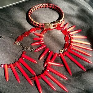 3pc OOAK Red spiked howlite choker jewelry set